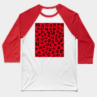 Red and Black Leopard Spots Print Baseball T-Shirt